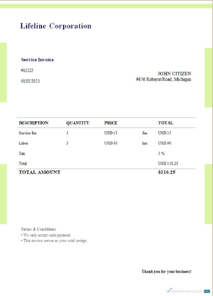 Download USA Lifeline Corporation invoice template in Word and PDF format, fully editable, version 1 Photoshop template